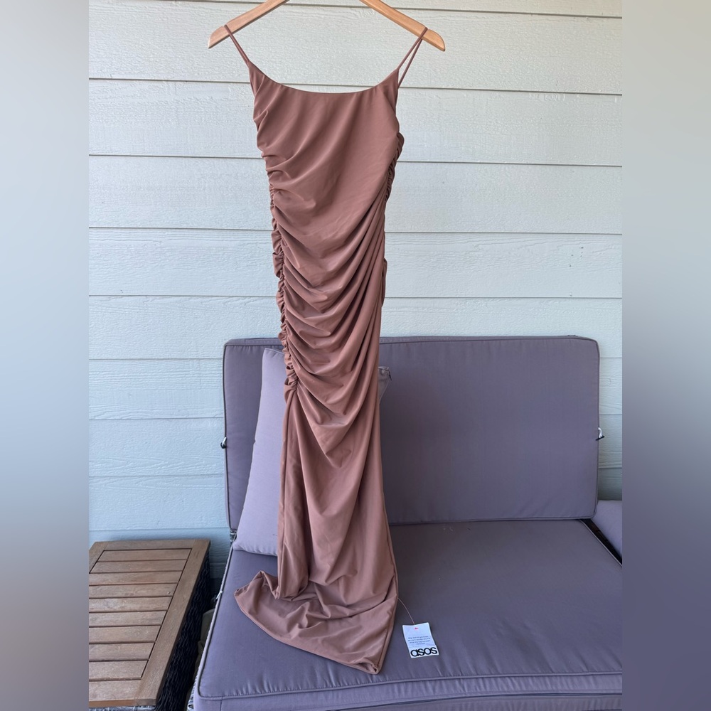 NWT Elegant Ruched Brown Dress